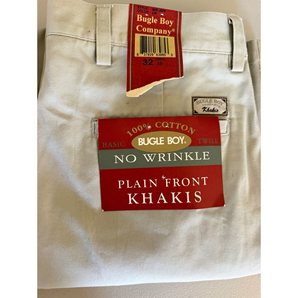 NWT Vintage Bugle Boy Men's 32 Beige No Wrinkle Twill Straight Khakis Pants